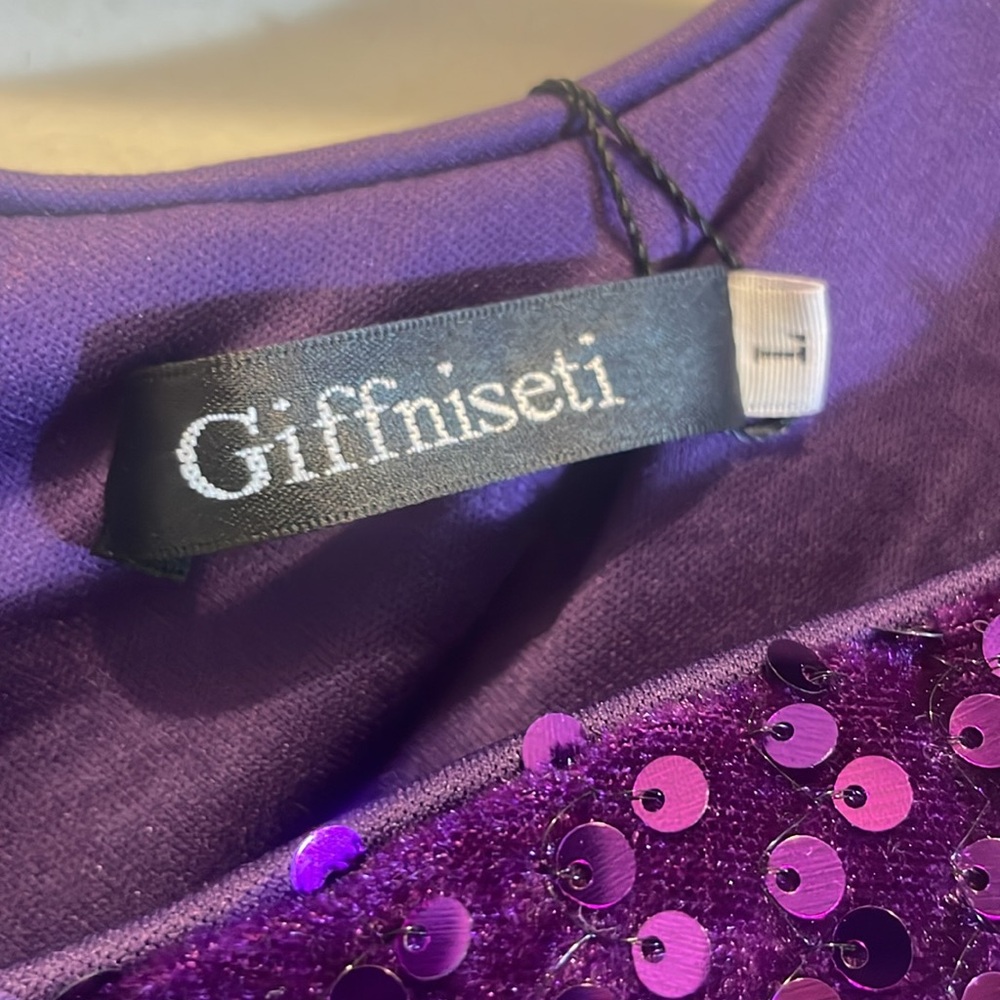 Purple sequined gown splint front with train Built in bra. Back zipper. NWT - Picture 8 of 10